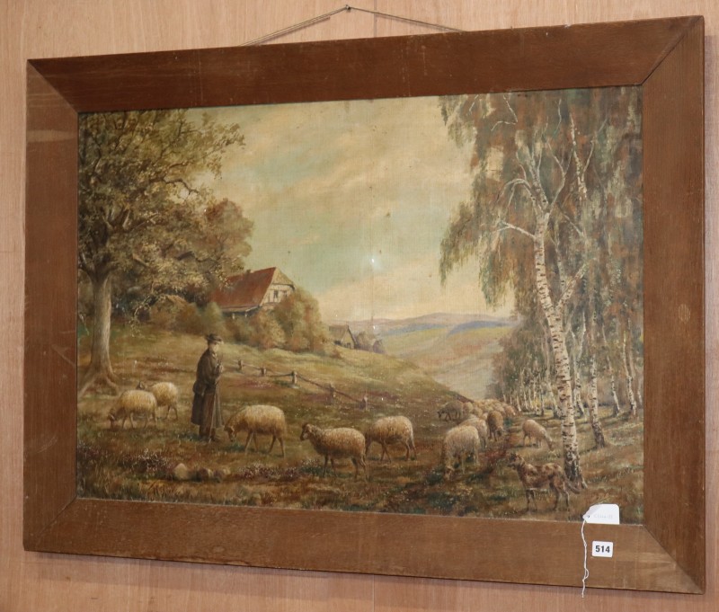 W. Evers, oil on canvas, Shepherd and flock in a landscape, signed and dated 1943, 66 x 99cm